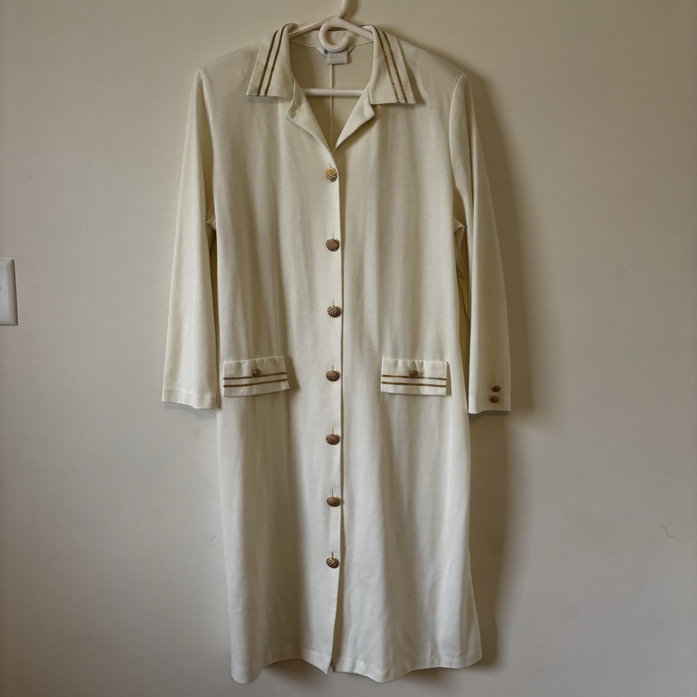 VTG Anthony Richards Cream Women's 20‎  XL Long Coat Gold Trim Buttons Old Money